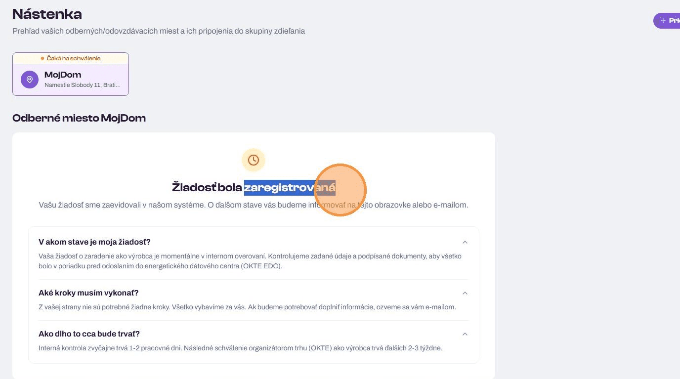 Potvrdenie dokončenej registrácie vo Wattiva.Solar