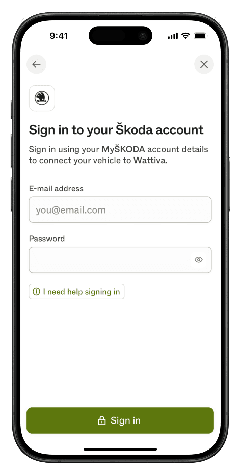 Prepojenie účtu automobilky s appkou Wattiva