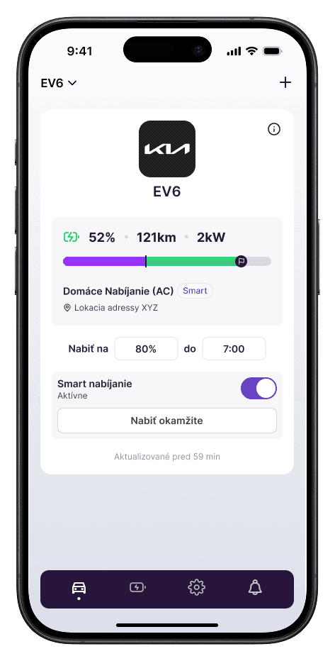 Dashboard smart nabíjania v appke Wattiva